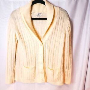 Off White 100% Acrylic Long-sleeved Cardigan